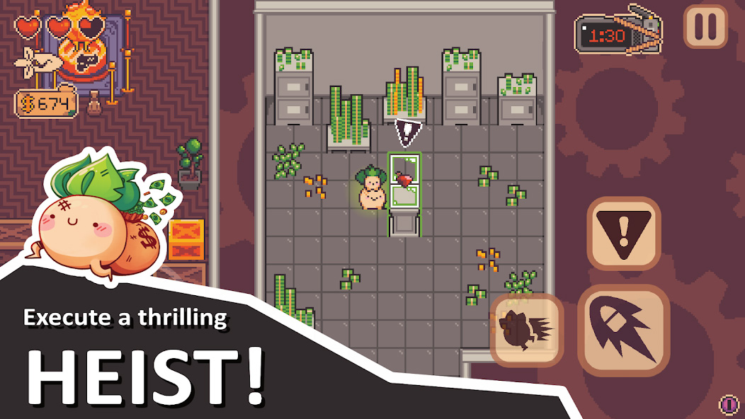 Execute a thrilling HEIST in Turnip Boy Robs a Bank, now on mobile devices!